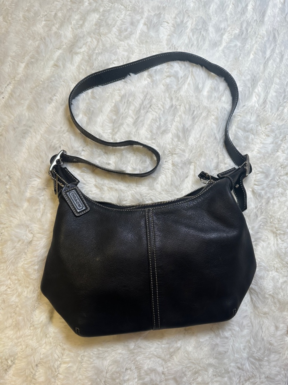 Coach Vintage Black Leather Crossbody Bag - Convertible Hobo #9566